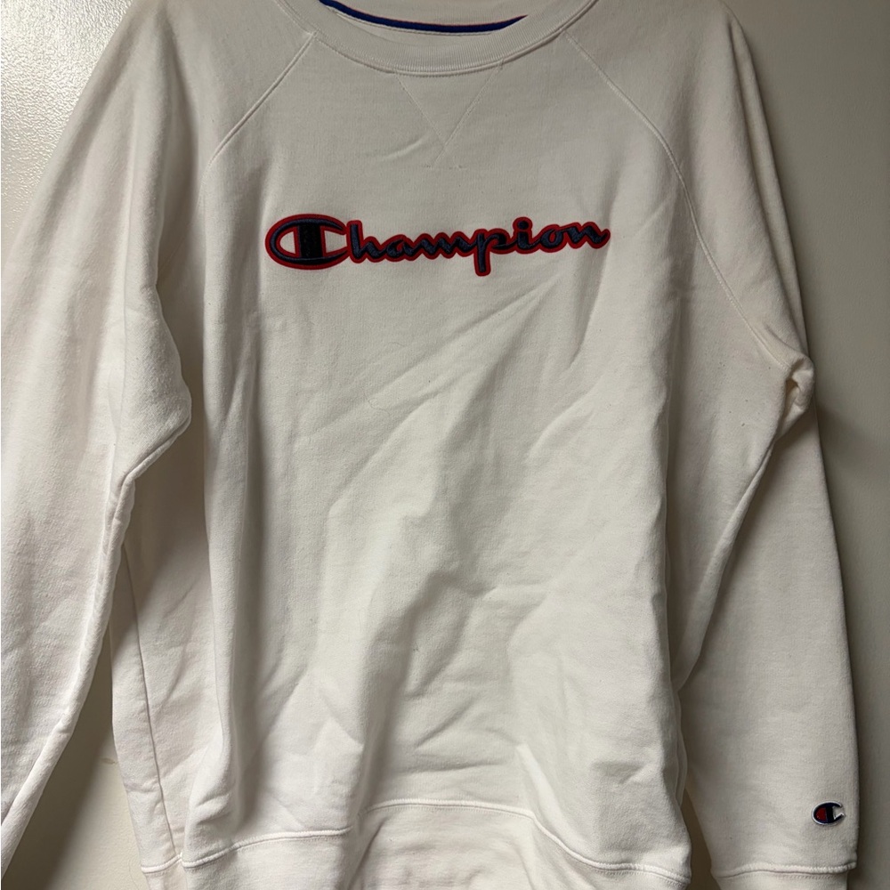 Champion White Crewneck Men's Sweatshirt